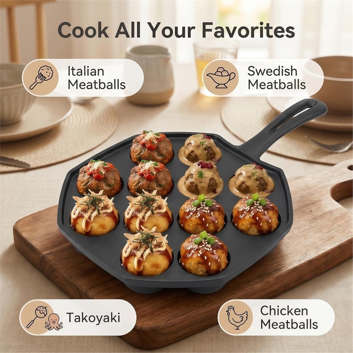 Takoyaki Pan Cast - Dökme Demir Takoyaki Tavası 12 Bölmeli