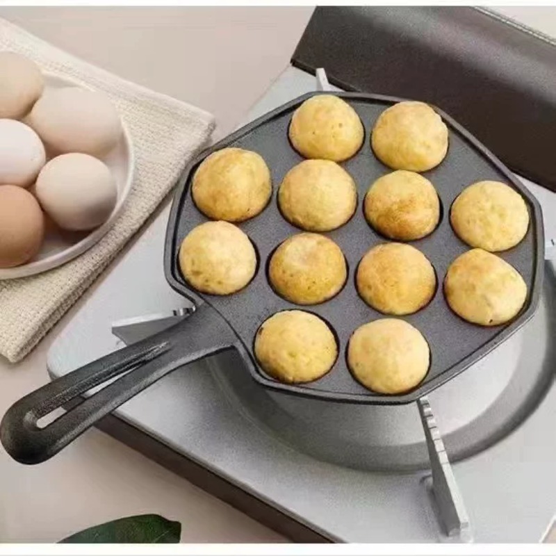 Takoyaki Pan Cast - Dökme Demir Yapışmaz Yumurta Tavası (Kaplamasız),